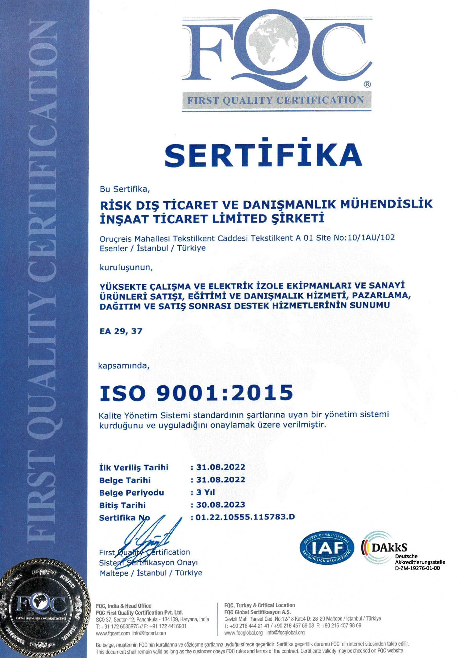 ISO 9001:2015 Kalite Yönetim Sistemi